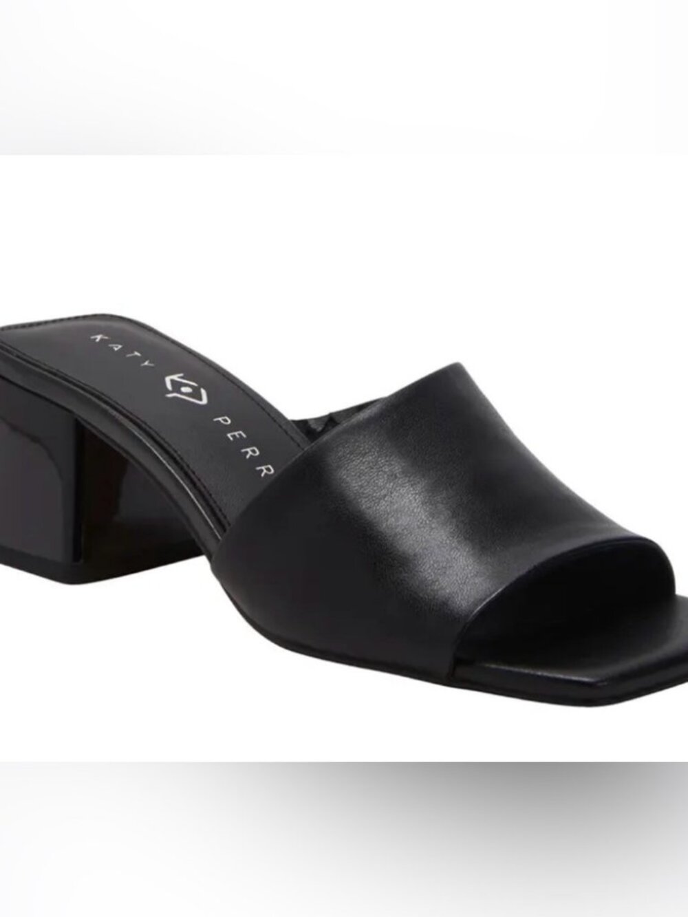 Katy Perry Gemm Stud Slide Black Block Heel Mules Gold Stud Square Toe 7.5 EUC
